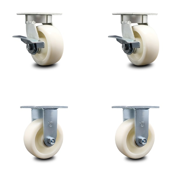 5 Inch Kingpinless Nylon Wheel Caster Brakes 2 Rigid, 2PK